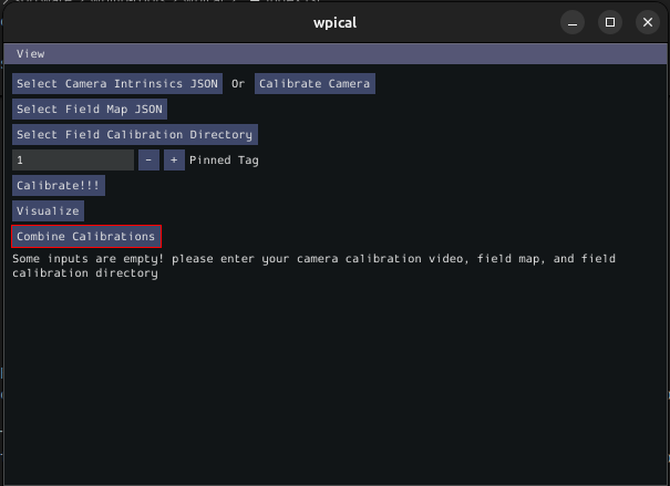 Image of WPIcal's combine calibrations button highlighted.