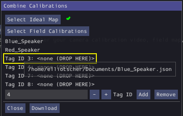 Image of WPIcal's combine calibrations window after dragging and dropping field maps.