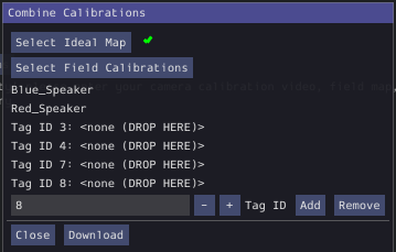 Image of WPIcal's combine calibrations window after selecting field maps.