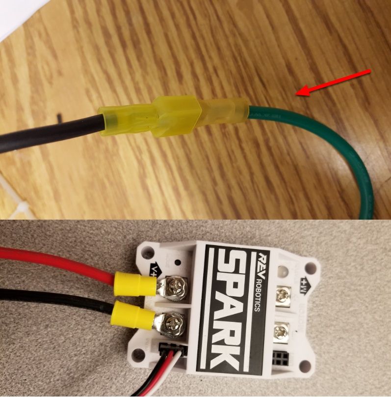 Connecting power from the motor to the motor controller.